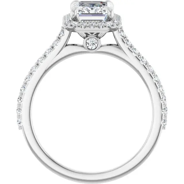 14K White Gold 1.89 CTW Emerald-Cut Lab Grown Diamond Halo Engagement Ring