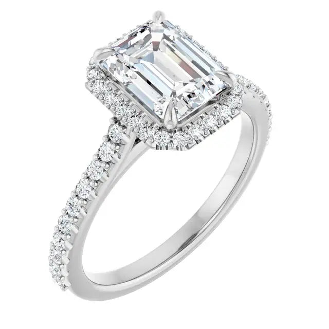 14K White Gold 1.89 CTW Emerald-Cut Lab Grown Diamond Halo Engagement Ring