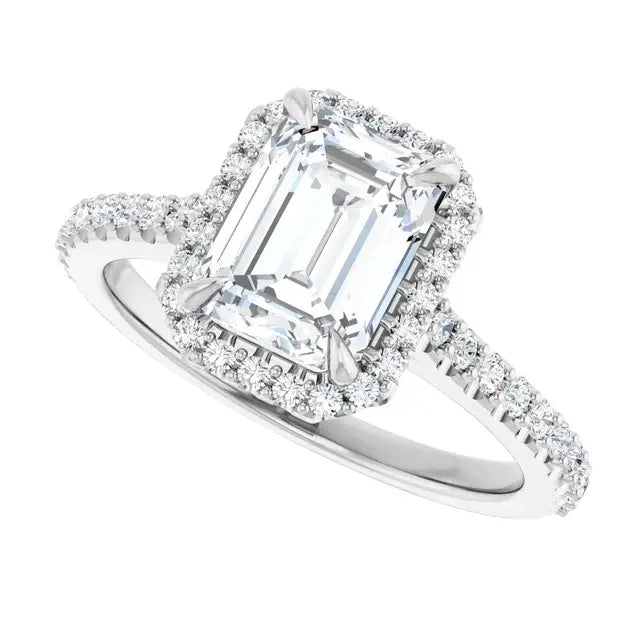 14K White Gold 1.89 CTW Emerald-Cut Lab Grown Diamond Halo Engagement Ring