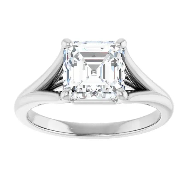 14K White Gold 1.91 CTW Asscher-Cut Diamond Engagement Ring with Split Shank Cathedral Setting