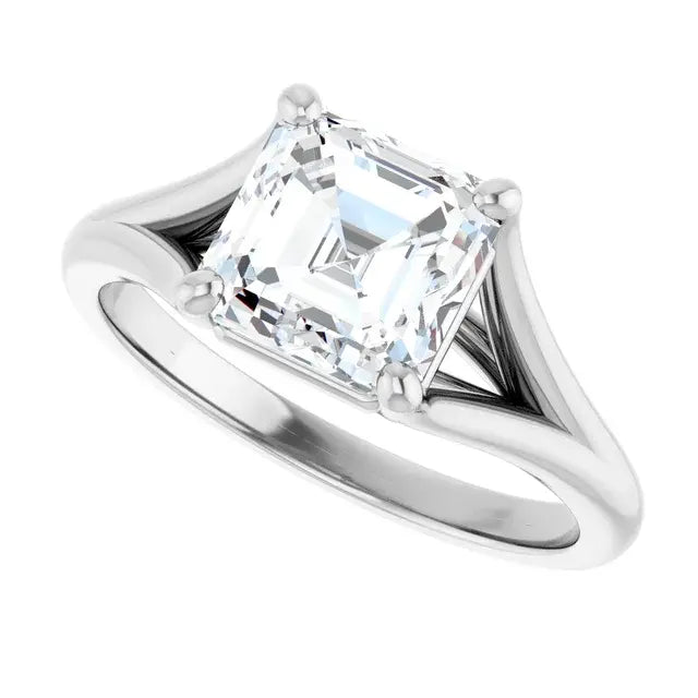 14K White Gold 1.91 CTW Asscher-Cut Diamond Engagement Ring with Split Shank Cathedral Setting
