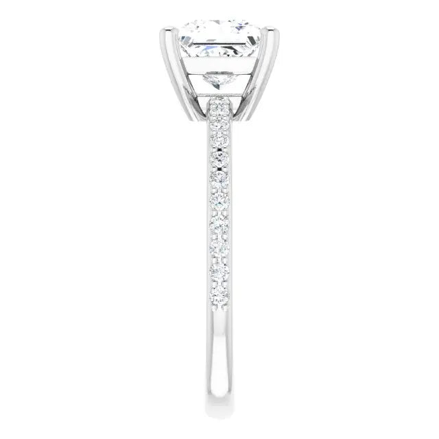 14K White Gold 1.91 CTW Princess-Cut Lab Grown Diamond Engagement Ring with Solitaire and Pavé Band