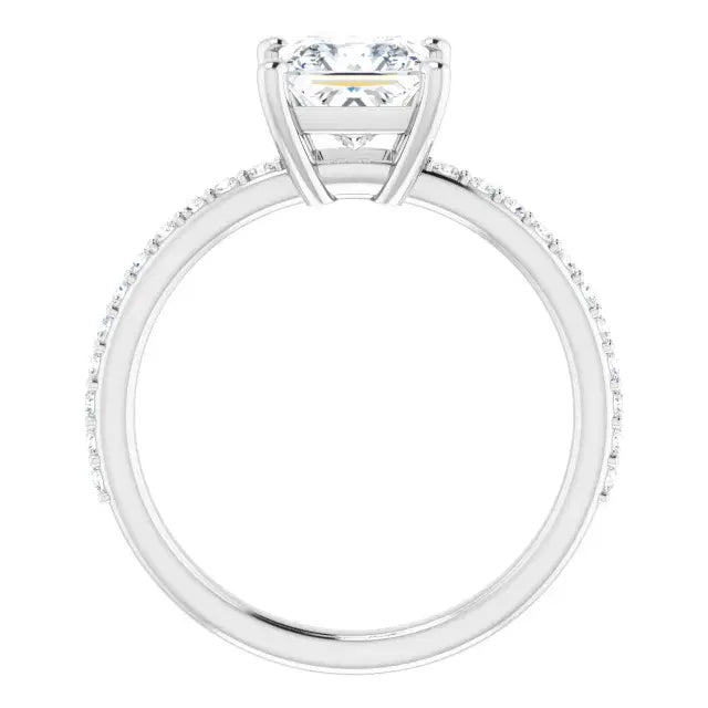 14K White Gold 1.91 CTW Princess-Cut Lab Grown Diamond Engagement Ring with Solitaire and Pavé Band