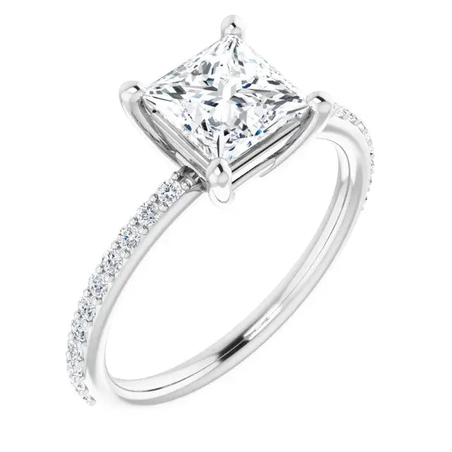 14K White Gold 1.91 CTW Princess-Cut Lab Grown Diamond Engagement Ring with Solitaire and Pavé Band