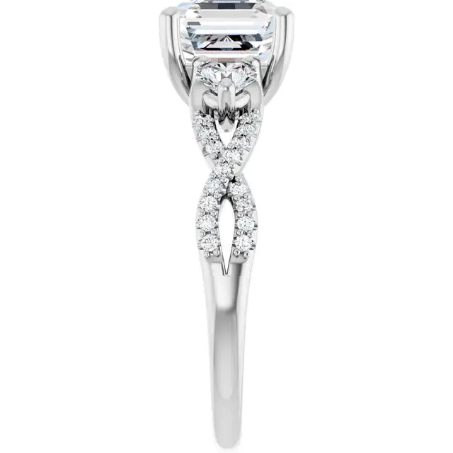 14K White Gold 1.94 CTW Asscher-Cut Lab Grown Diamond Three Stone Engagement Ring with Pavé Band