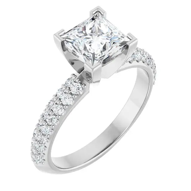14K White Gold 1.96 CTW Princess Knife-Edge Lab Grown Diamond Engagement Ring