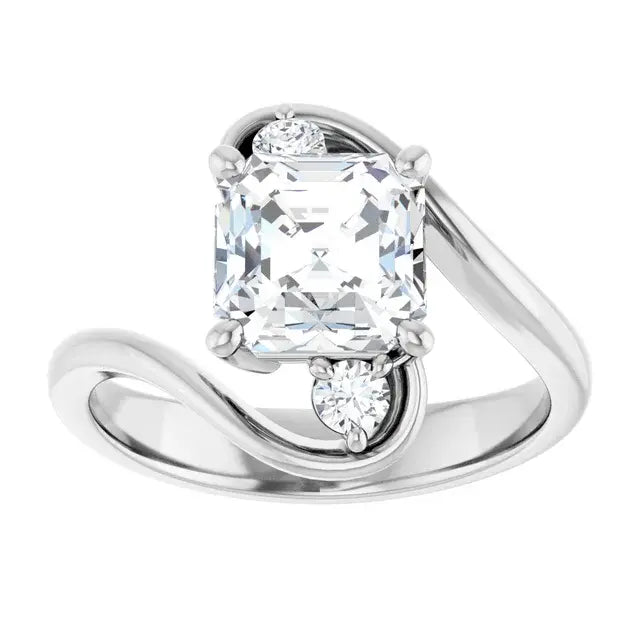 14K White Gold 1.97 CTW Asscher-Cut Lab Grown Diamond Three Stone Bypass Engagement Ring