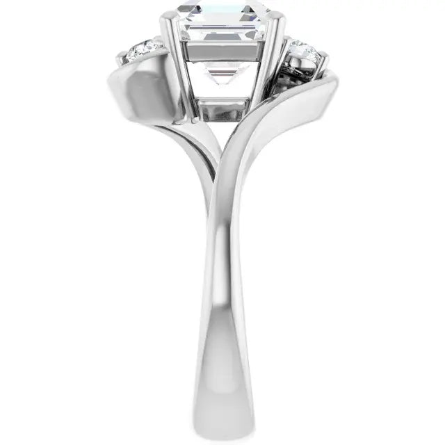 14K White Gold 1.97 CTW Asscher-Cut Lab Grown Diamond Three Stone Bypass Engagement Ring