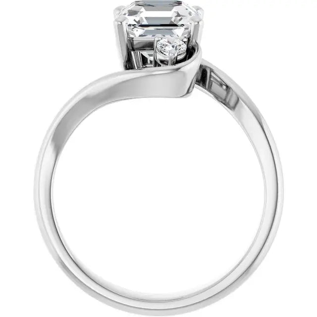 14K White Gold 1.97 CTW Asscher-Cut Lab Grown Diamond Three Stone Bypass Engagement Ring