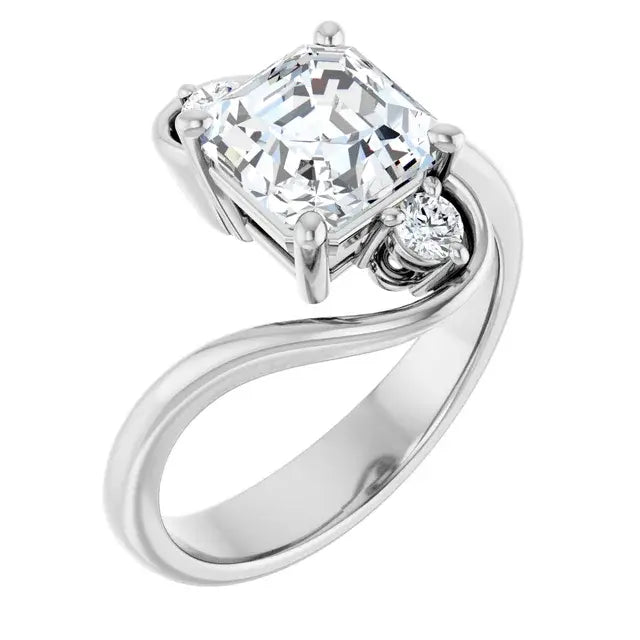 14K White Gold 1.97 CTW Asscher-Cut Lab Grown Diamond Three Stone Bypass Engagement Ring