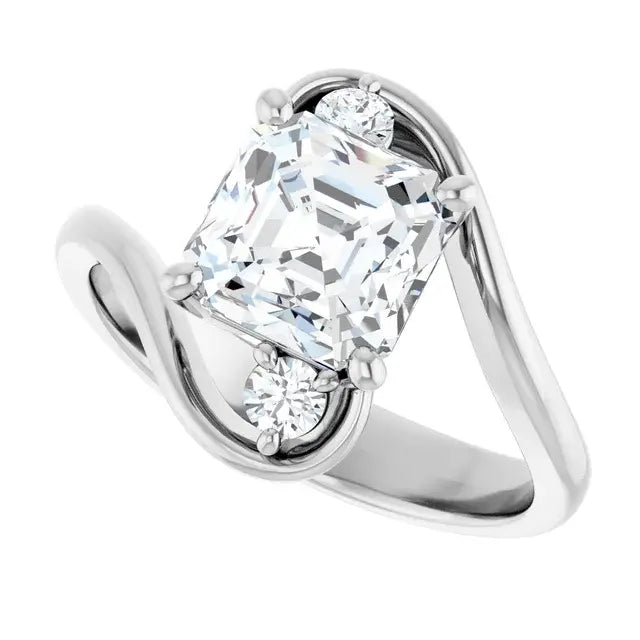 14K White Gold 1.97 CTW Asscher-Cut Lab Grown Diamond Three Stone Bypass Engagement Ring