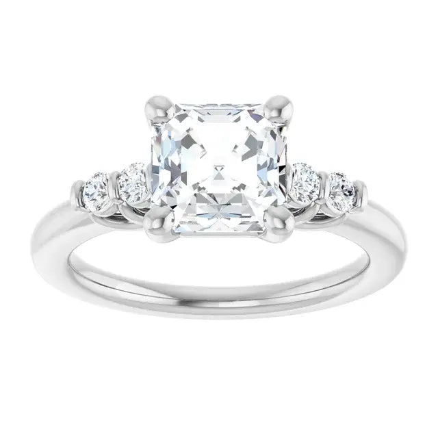 14K White Gold 1.97 CTW Asscher Solitaire Lab Grown Diamond Engagement Ring with Pavé Band
