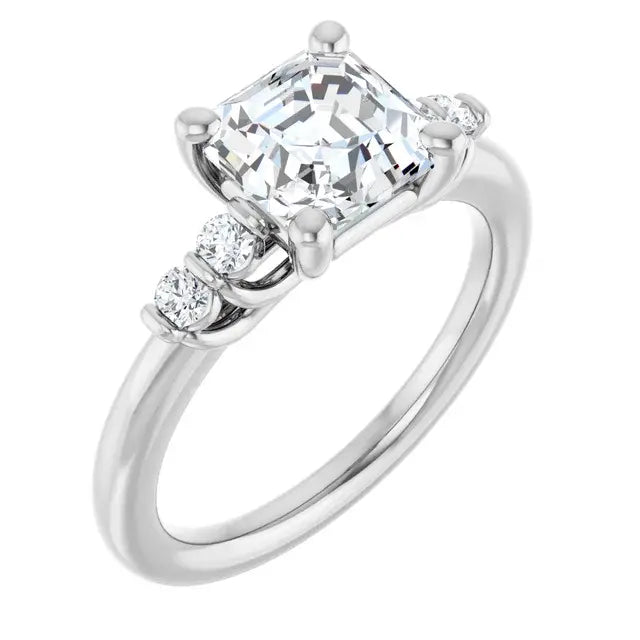 14K White Gold 1.97 CTW Asscher Solitaire Lab Grown Diamond Engagement Ring with Pavé Band