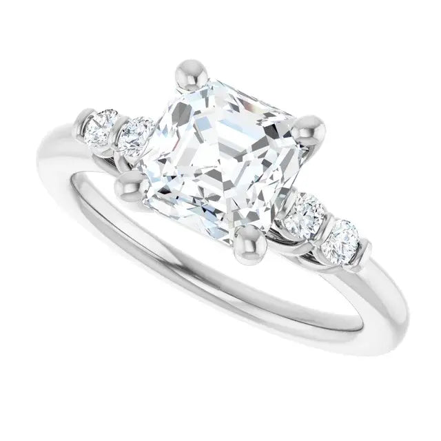 14K White Gold 1.97 CTW Asscher Solitaire Lab Grown Diamond Engagement Ring with Pavé Band