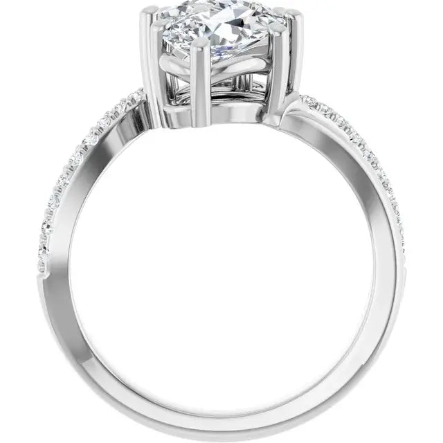 14K White Gold 1 9/10 CTW Pear-Shaped Two-Stone Diamond Bypass Engagement Ring with Pavé Accents