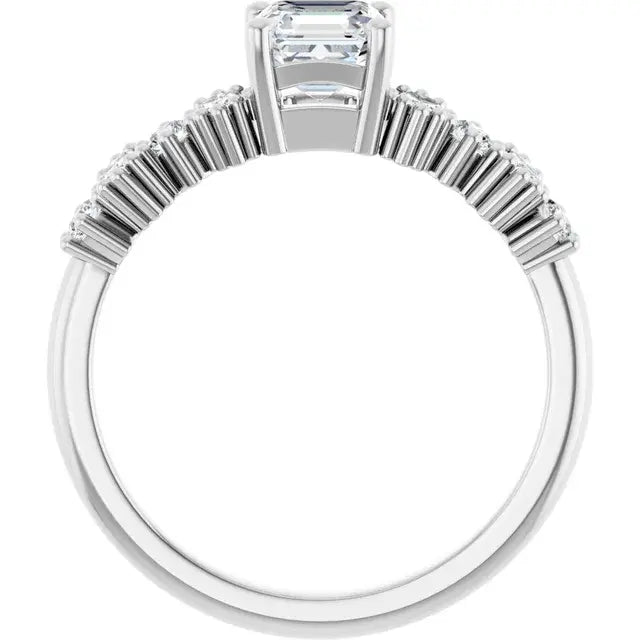 14K White Gold 1 CTW Asscher-Cut Diamond Engagement Ring with Graduated Round Accents