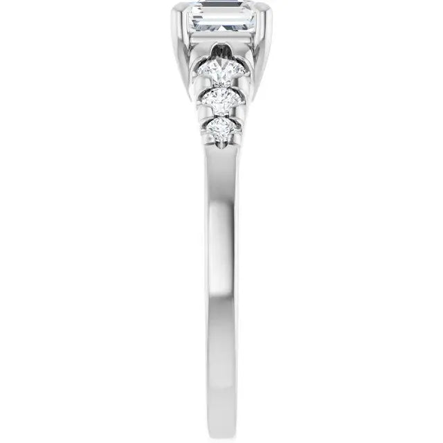 14K White Gold 1 CTW Asscher-Cut Diamond Engagement Ring with Graduated Round Side Stones