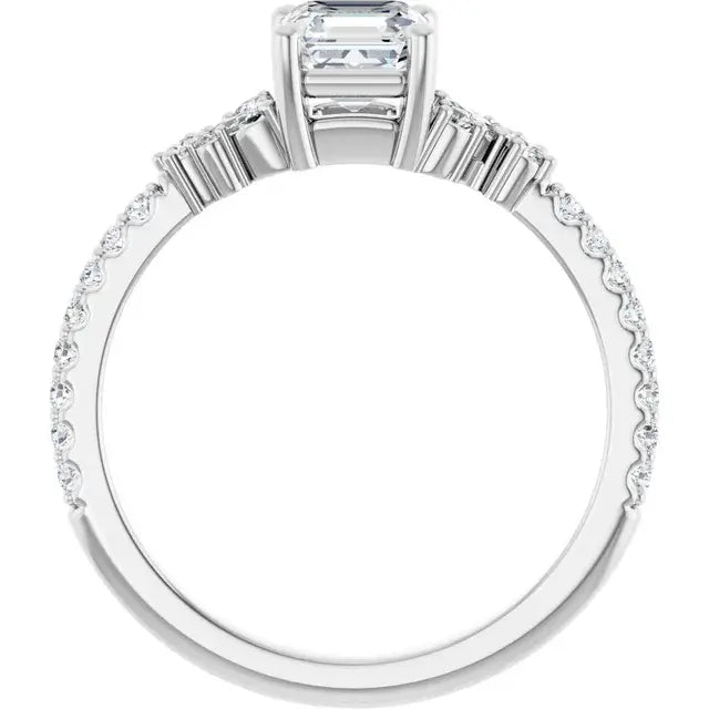 14K White Gold 1 CTW Asscher-Cut Diamond Engagement Ring with Marquise and Round Pave Accents