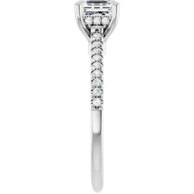 14K White Gold 1 CTW Asscher-Cut Diamond Engagement Ring with Pavé Band