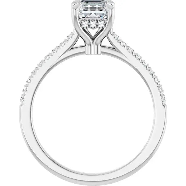 14K White Gold 1 CTW Asscher-Cut Diamond Engagement Ring with Pavé Band