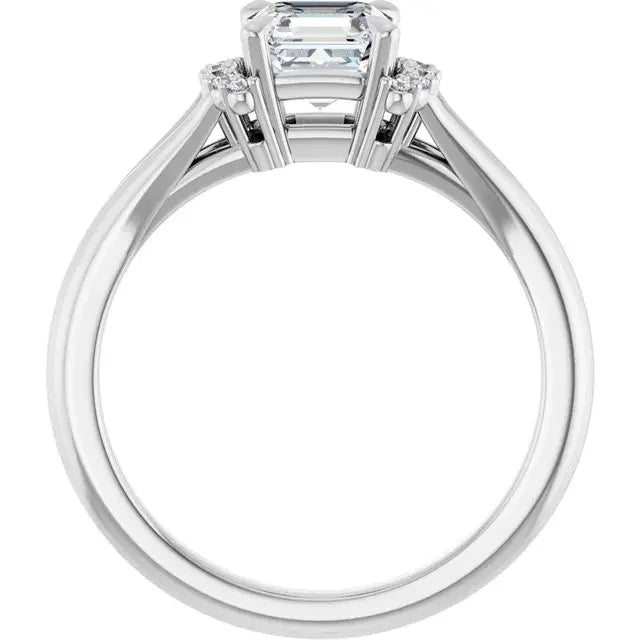 14K White Gold 1 CTW Asscher-Cut Diamond Engagement Ring with Split Shank and Round Halo Accents
