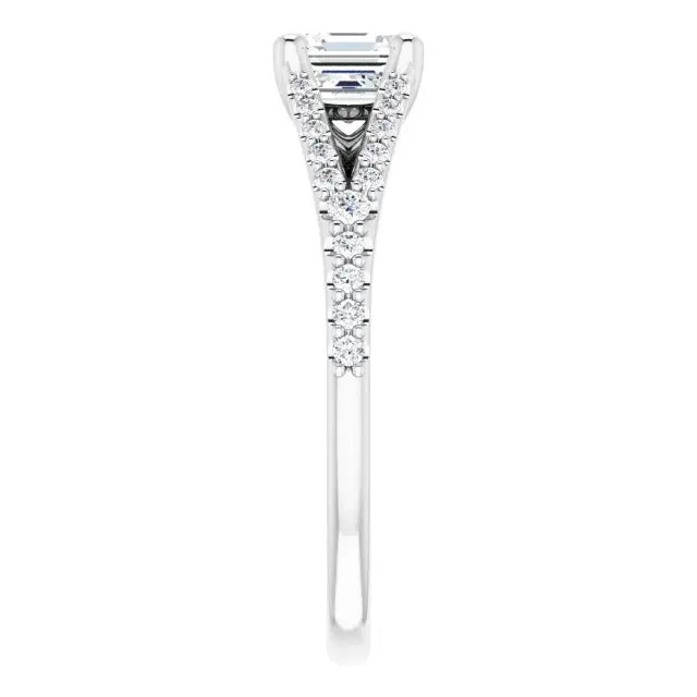 14K White Gold 1 CTW Asscher-Cut Diamond Split Shank Engagement Ring with Pavé Accents