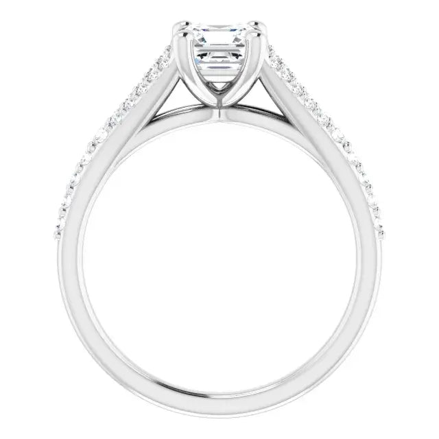 14K White Gold 1 CTW Asscher-Cut Diamond Split Shank Engagement Ring with Pavé Accents