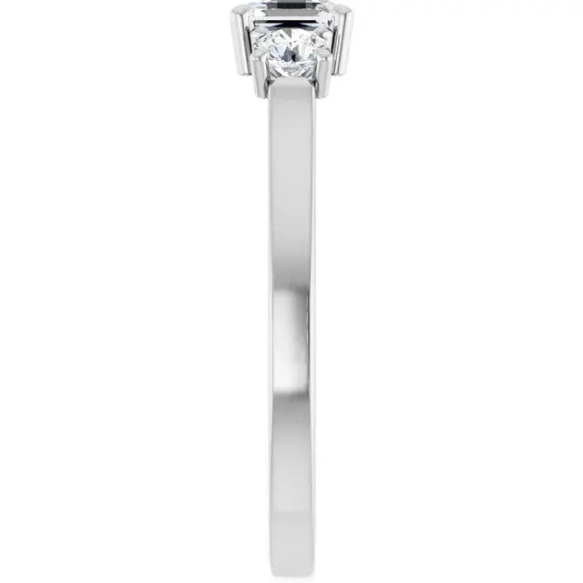14K White Gold 1 CTW Asscher-Cut Diamond Three-Stone Engagement Ring with Round Accents
