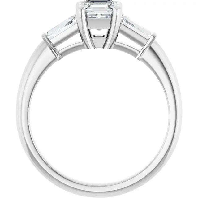 14K White Gold 1 CTW Asscher-Cut Diamond Three-Stone Engagement Ring with Tapered Baguette Accents
