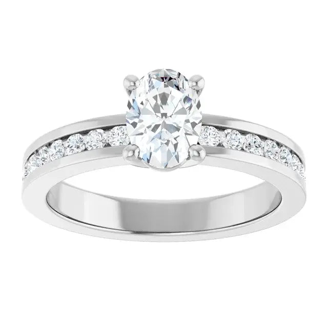 14K White Gold 1 CTW Oval-Cut Diamond Engagement Ring with Channel-Set Diamond Band