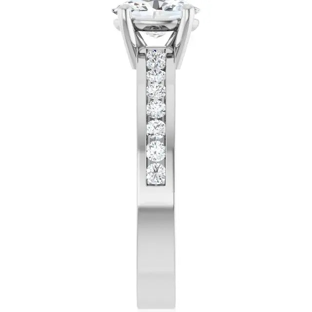 14K White Gold 1 CTW Oval-Cut Diamond Engagement Ring with Channel-Set Diamond Band