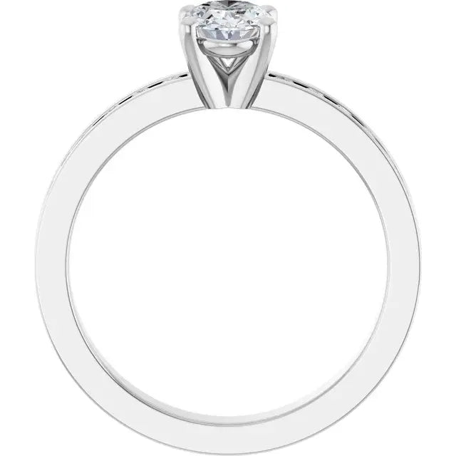 14K White Gold 1 CTW Oval-Cut Diamond Engagement Ring with Channel-Set Diamond Band