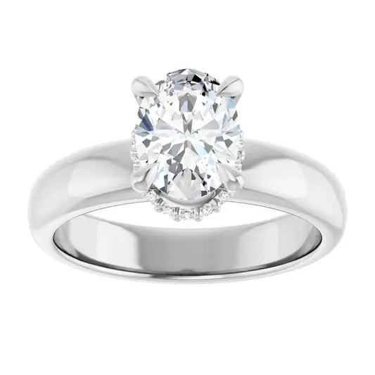 14K White Gold 1 CTW Oval-Cut Diamond Solitaire Engagement Ring with Hidden Halo and Claw-Prong Setting