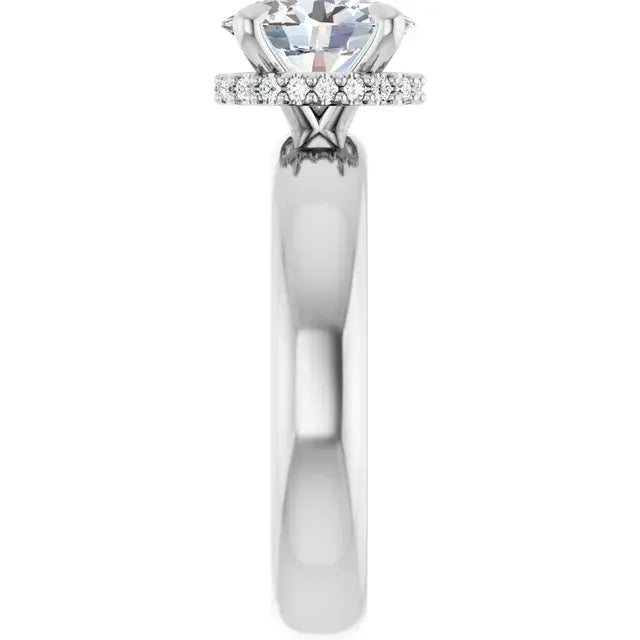 14K White Gold 1 CTW Oval-Cut Diamond Solitaire Engagement Ring with Hidden Halo and Claw-Prong Setting