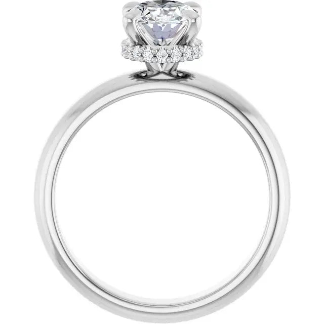 14K White Gold 1 CTW Oval-Cut Diamond Solitaire Engagement Ring with Hidden Halo and Claw-Prong Setting