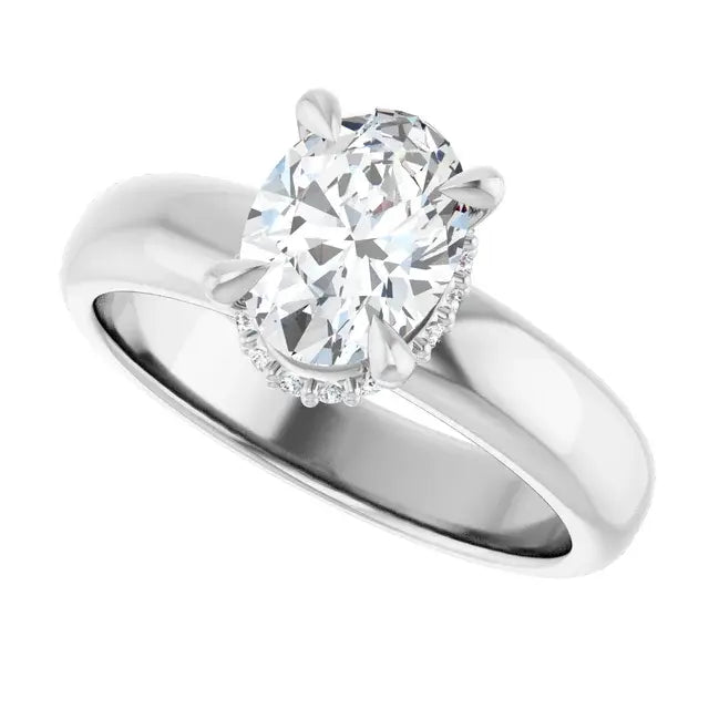 14K White Gold 1 CTW Oval-Cut Diamond Solitaire Engagement Ring with Hidden Halo and Claw-Prong Setting