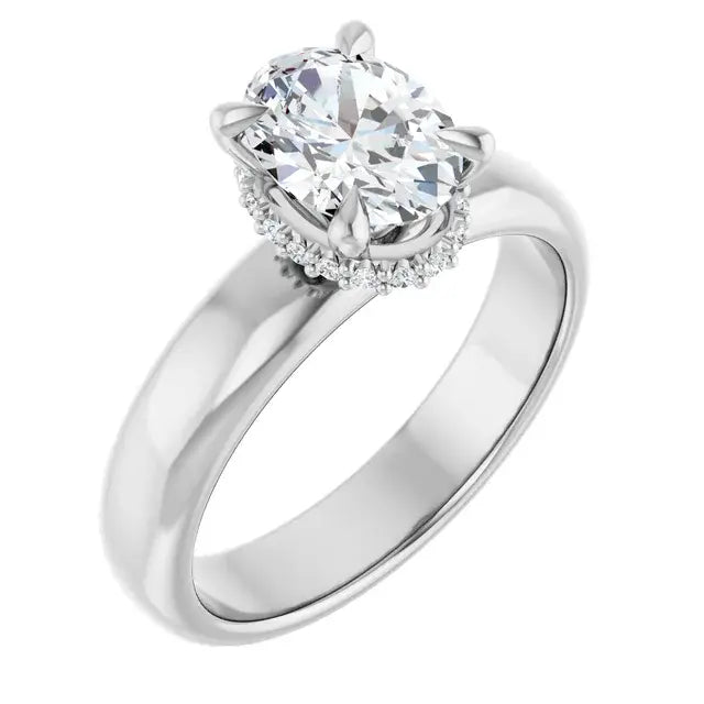 14K White Gold 1 CTW Oval-Cut Diamond Solitaire Engagement Ring with Hidden Halo and Claw-Prong Setting