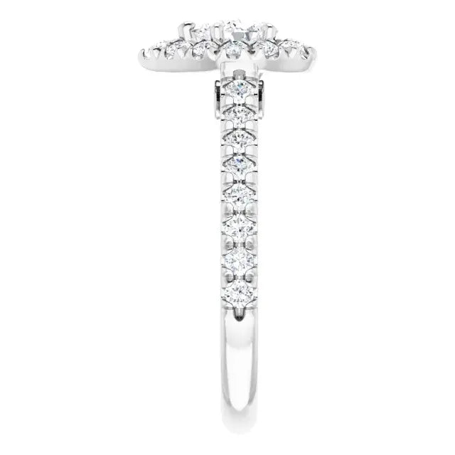 14K White Gold 1 CTW Pear-Shaped Diamond Halo Engagement Ring with Pavé Band