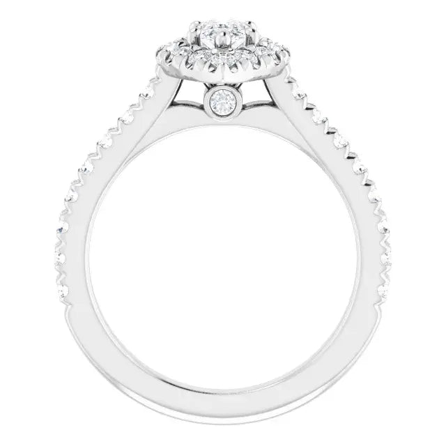 14K White Gold 1 CTW Pear-Shaped Diamond Halo Engagement Ring with Pavé Band