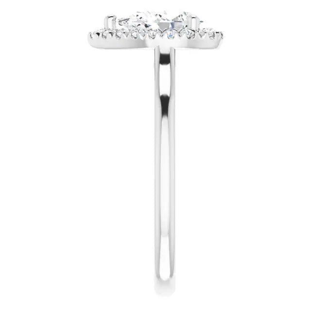 14K White Gold 1 CTW Pear-Shaped Diamond Halo Engagement Ring with Tapered Shank