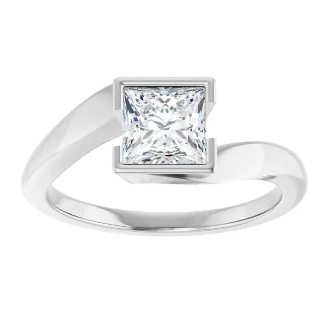 14K White Gold 1 CTW Princess-Cut Diamond Engagement Ring with Modern Bezel Tension Setting