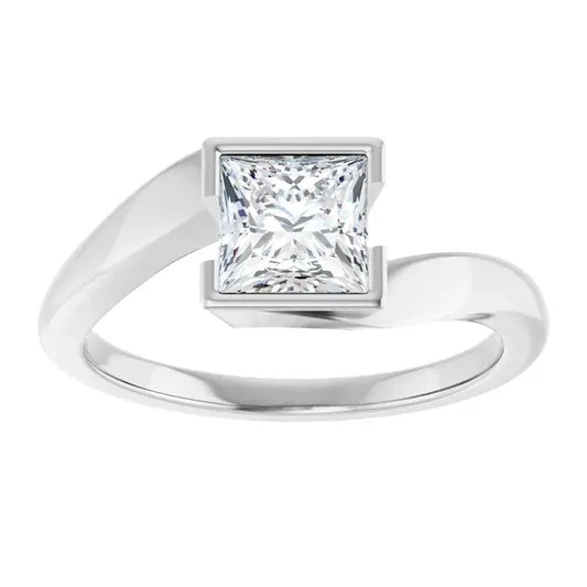 14K White Gold 1 CTW Princess-Cut Diamond Engagement Ring with Modern Bezel Tension Setting