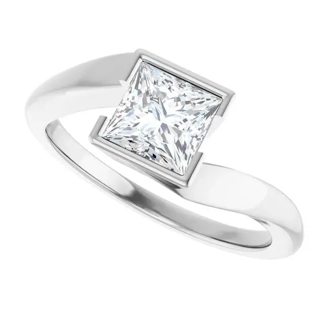 14K White Gold 1 CTW Princess-Cut Diamond Engagement Ring with Modern Bezel Tension Setting