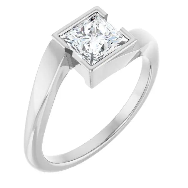 14K White Gold 1 CTW Princess-Cut Diamond Engagement Ring with Modern Bezel Tension Setting