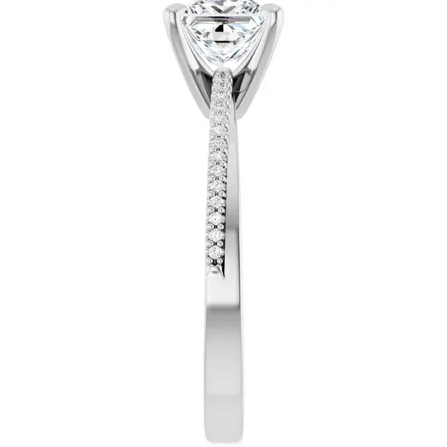 14K White Gold 1 CTW Princess-Cut Diamond Engagement Ring with Pave Band