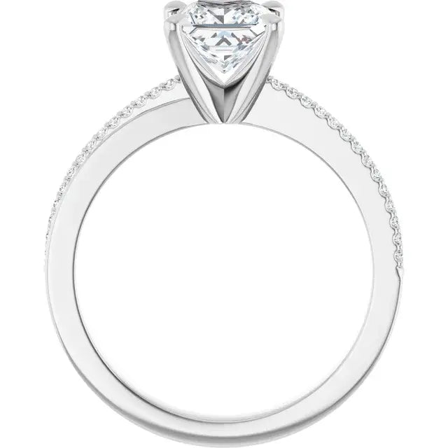 14K White Gold 1 CTW Princess-Cut Diamond Engagement Ring with Pave Band