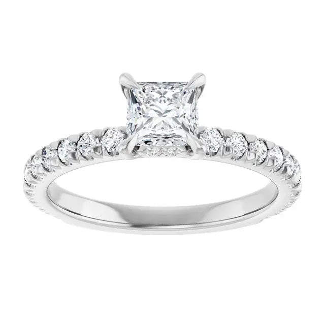 14K White Gold 1 CTW Princess-Cut Diamond Engagement Ring with Shared-Prong Band