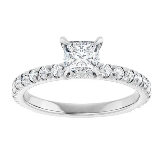 14K White Gold 1 CTW Princess-Cut Diamond Engagement Ring with Shared-Prong Band