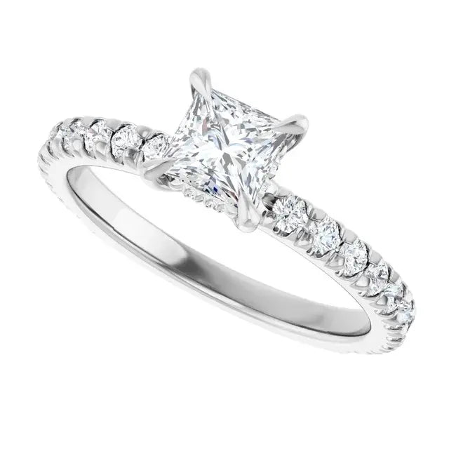 14K White Gold 1 CTW Princess-Cut Diamond Engagement Ring with Shared-Prong Band