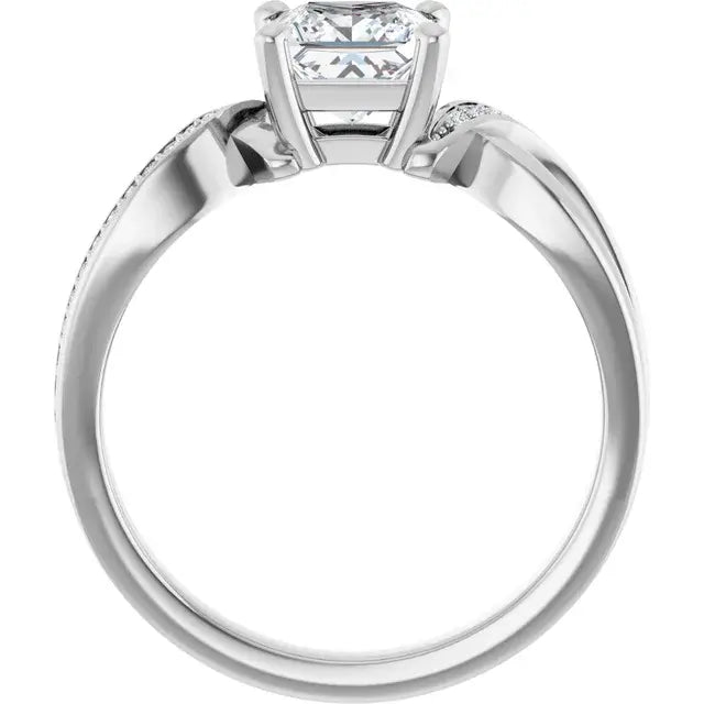 14K White Gold 1 CTW Princess-Cut Diamond Engagement Ring with Twisted Pavé Shank